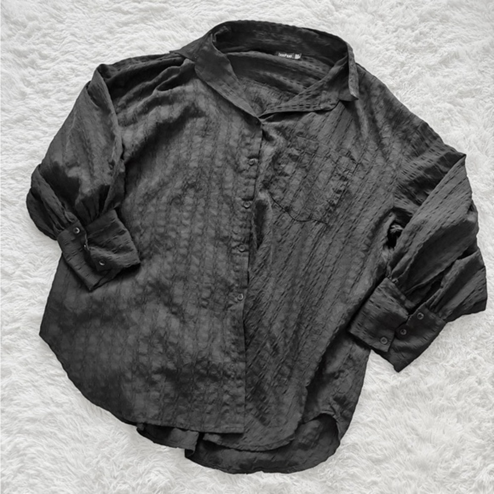 Boohoo Oversized Textured Button Down Shirt